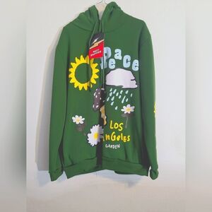 Riot Empire Hoodie Mens L Green Graphic Pullover Psychedelic Mushroom Skater Y2K